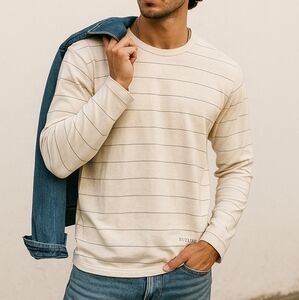 Denim & Flower by Ricky Singh Relaxed Fit Cream Striped Long Sleeve Tee – Size L